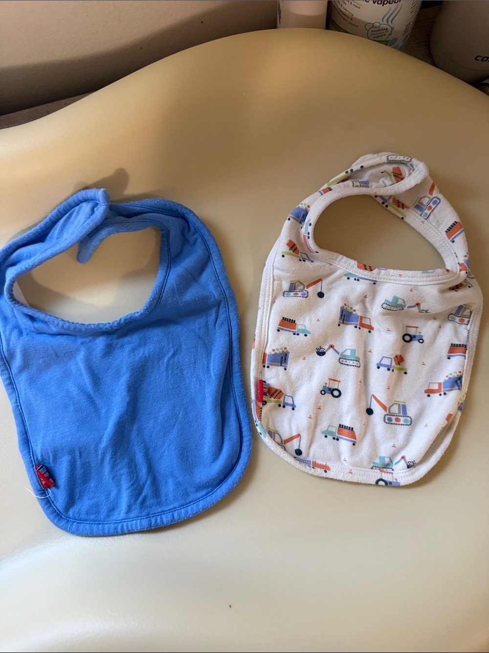 Magnetic Me Blue Solid and White Construction-Print Baby Bibs